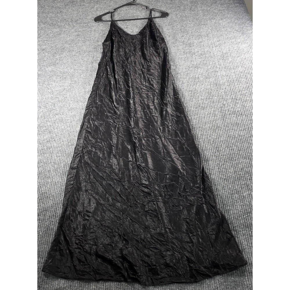 Current Air Los Angeles Black Crinkle Satin Lace Back Maxi Dress Womens Medium